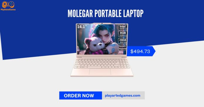 Molegar 2025 Portable Laptop – 14” FHD Display, 8GB RAM, 512GB SSD Pink Molegar 2025 14-inch student and business laptop with numeric keypad and FHD display