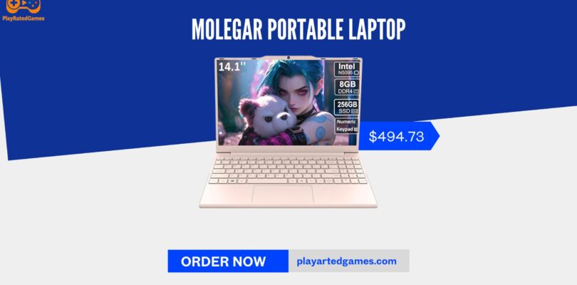 Pink Molegar 2025 14-inch student and business laptop with numeric keypad and FHD display