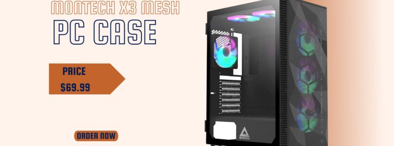 Montech X3 Mesh Black ATX mid-tower gaming PC case with six fixed RGB fans and tempered glass side panel