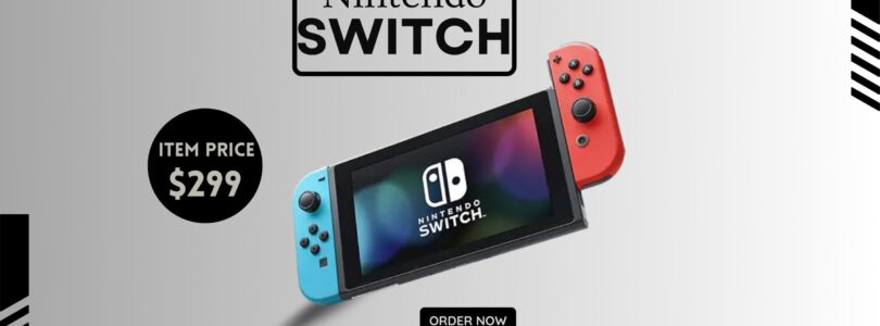 Nintendo Switch console with Neon Blue and Neon Red Joy-Con controllers