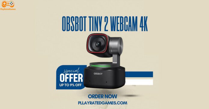 OBSBOT Tiny 2 Lite 4K webcam with AI tracking and gesture control for streaming and video calls
