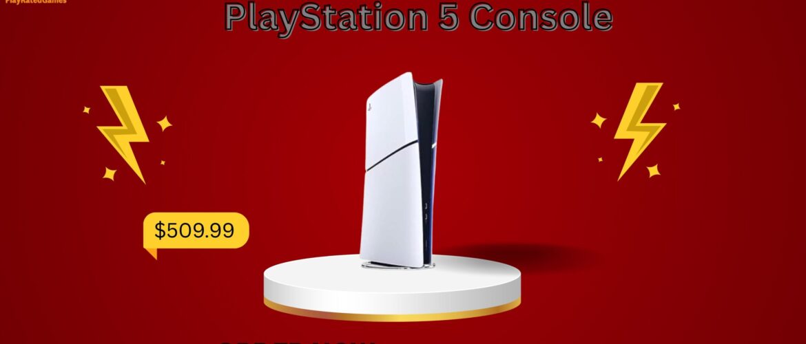 PlayStation 5 Slim Console with DualSense Controller on white background