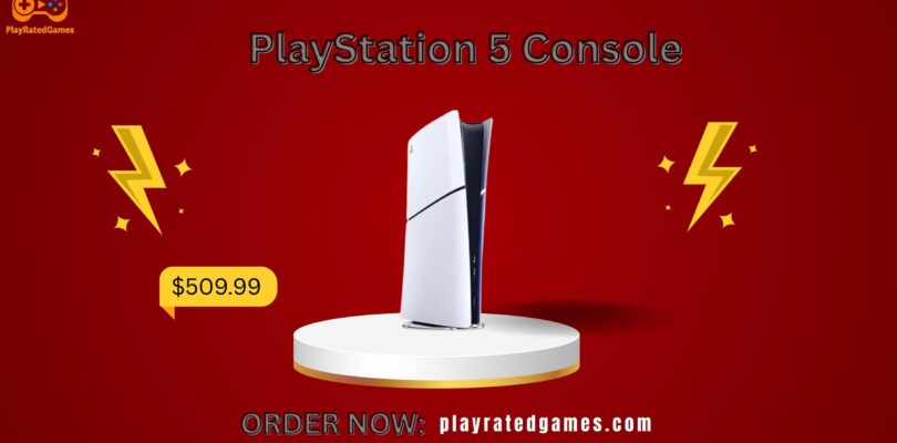 PlayStation 5 Slim Console with DualSense Controller on white background
