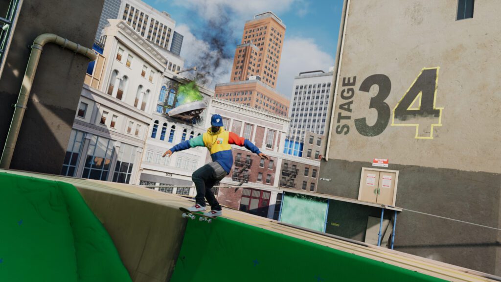 A person is doing a skateboarding trick 