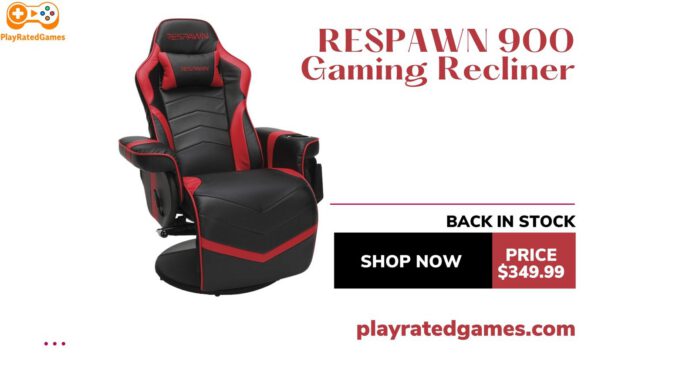 "RESPAWN 900 Racing Style Gaming Recliner Chair in Gray with Cupholder and Footrest Extended"