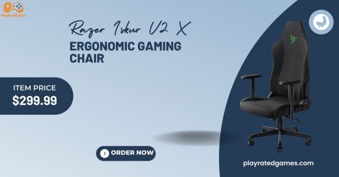 Razer Iskur V2 X ergonomic gaming chair in black with built-in lumbar support and fabric finish