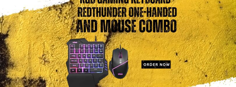 RedThunder One-Handed RGB Gaming Keyboard and Mouse Combo with RGB backlit keys and ergonomic mouse on a black background
