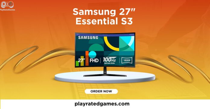 Samsung 27" Essential S3 Curved Monitor – Full HD, 100Hz, Eye Comfort, HDMI Samsung 27-inch Essential S3 curved monitor with 100Hz refresh rate and Full HD resolution