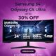 Samsung 34-inch Odyssey G5 Ultra-Wide Curved Gaming Monitor displaying vivid game graphics on screen
