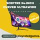 Sceptre 34-Inch Curved Ultrawide WQHD Monitor displaying vibrant desktop screen with curved design