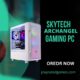 Skytech Archangel Gaming PC with white mesh case, RGB fans, and RTX 4060 GPU.