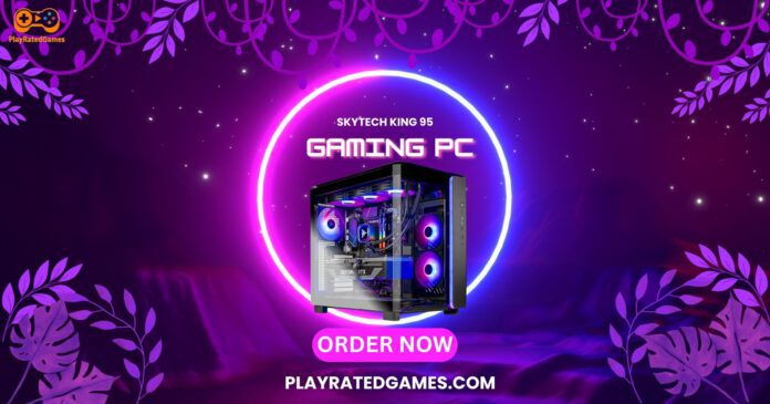 Skytech King 95 Gaming PC – Ryzen 9 9900X, RTX 5070, 32GB DDR5, 1TB SSD Skytech King 95 Gaming PC Desktop with Ryzen 9 9900X and NVIDIA RTX 5070 graphics card in a black case with RGB lighting
