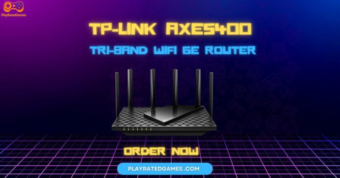 TP-Link AXE5400 Tri-Band WiFi 6E Router Archer AXE75 black wireless router with antennas