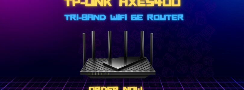TP-Link AXE5400 Tri-Band WiFi 6E Router Archer AXE75 black wireless router with antennas
