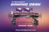 AODK 48 Inch Carbon Fiber Black Gaming Desk with LED Lights, Power Outlet, and Storage Shelves