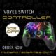 Black VOYEE wireless Switch controller with RGB LED lighting, shown with glowing lightning bolt design.