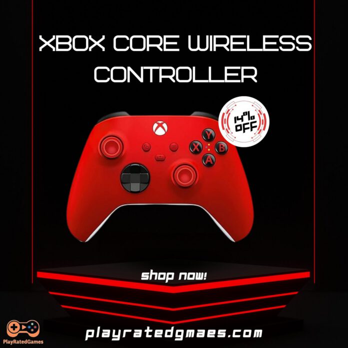Xbox Core Wireless Gaming Controller in Pulse Red color, compatible with Xbox and multiple platforms.