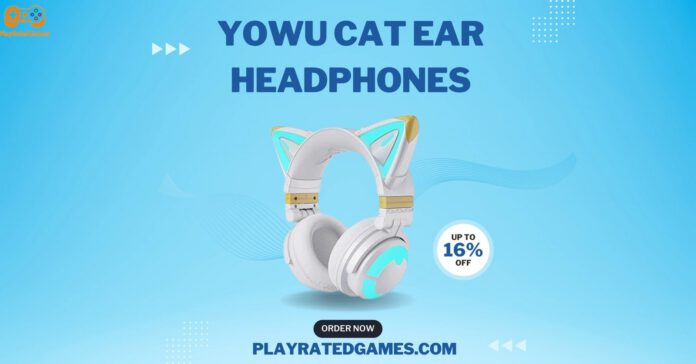 YOWU Cat Ear Headphones CE with Customizable RGB Lighting White YOWU Cat Ear Headphones with RGB Lighting on a white background