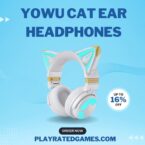 White YOWU Cat Ear Headphones with RGB Lighting on a white background