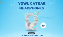 White YOWU Cat Ear Headphones with RGB Lighting on a white background
