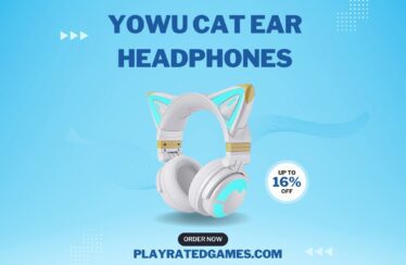 White YOWU Cat Ear Headphones with RGB Lighting on a white background
