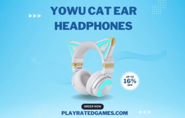 White YOWU Cat Ear Headphones with RGB Lighting on a white background