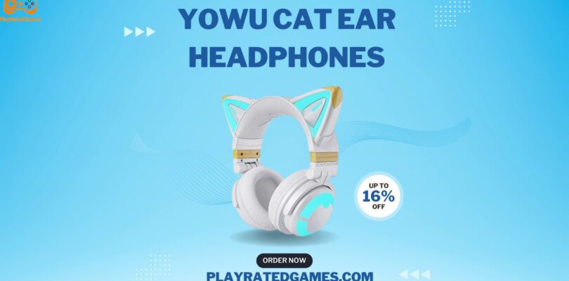 White YOWU Cat Ear Headphones with RGB Lighting on a white background