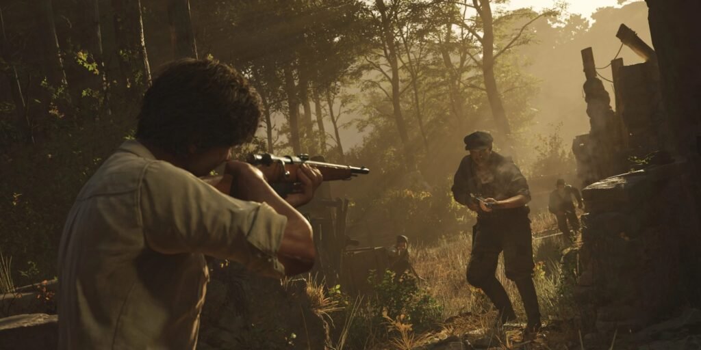 Enzo aiming a weapon, Mafia: The Old Country