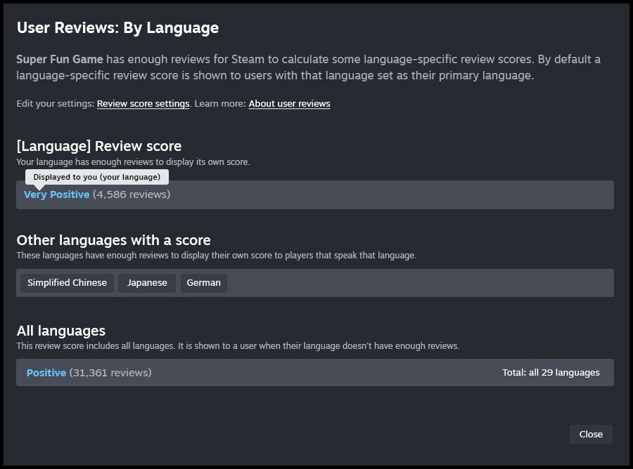 Steam language reviews