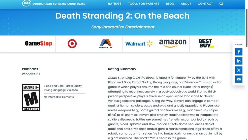 Death Stranding 2 PC release suggested by new ESRB rating