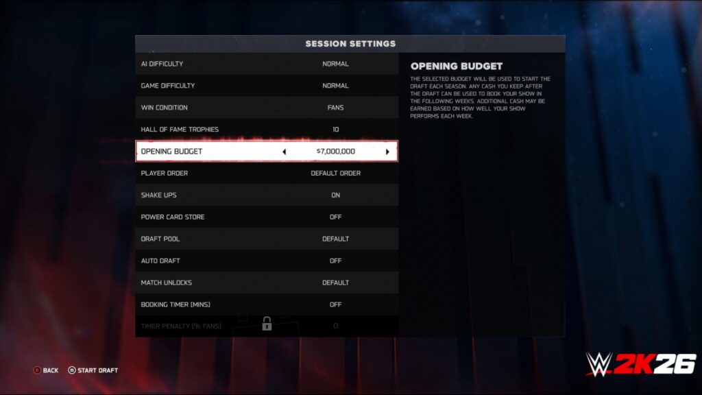 WWE 2K26 MyGM Season Setup